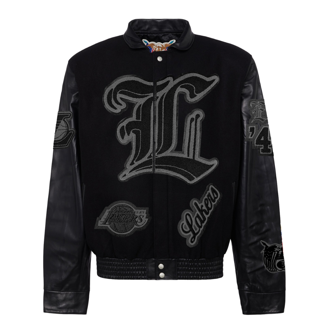 Los Angeles Lakers Wool & Leather Jacket Black On Black Los Angeles Lakers Wool & Leather Jacket Black On Black