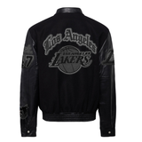 Los Angeles Lakers Wool & Leather Jacket Black On Black