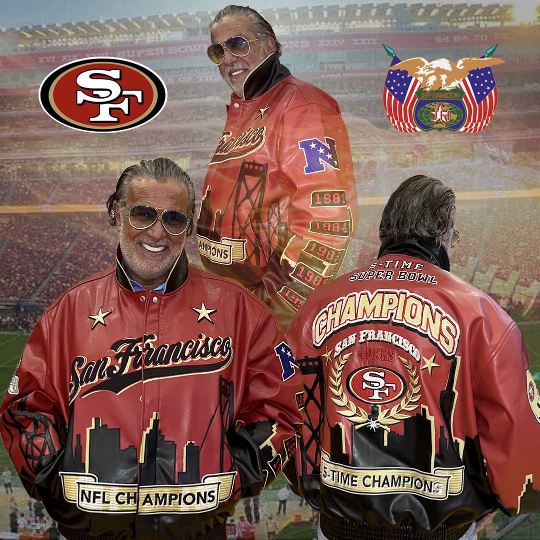 SAN FRANCISCO 49ERS 5X SUPER BOWL CHAMPION SKYLINE VEGAN LEATHER JACKE –  Jeff Hamilton Shop