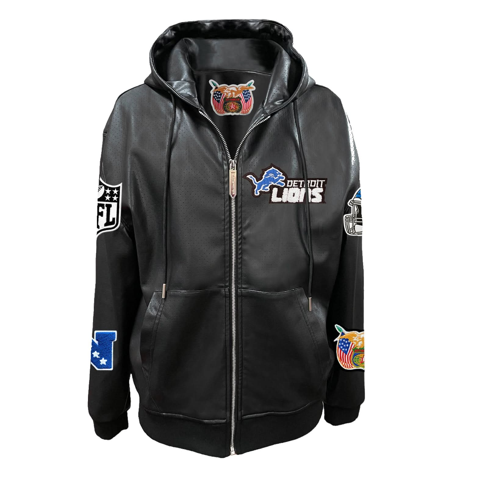 DETROIT LIONS LIGHTWEIGHT VEGAN ZIP UP HOODED JACKET Jeff Hamilton Shop