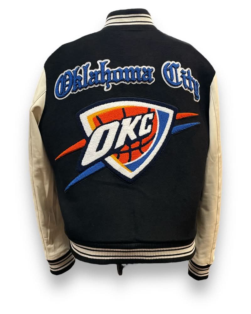 OKLAHOMA CITY THUNDER WOOL & LEATHER OLD ENGLISH VARSITY JACKET Black / White
