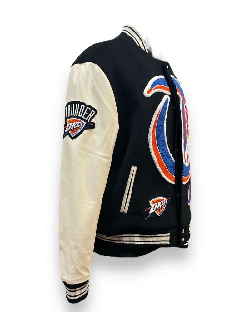 OKLAHOMA CITY THUNDER WOOL & LEATHER OLD ENGLISH VARSITY JACKET Black / White
