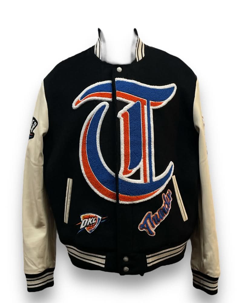 OKLAHOMA CITY THUNDER WOOL & LEATHER OLD ENGLISH VARSITY JACKET Black / White