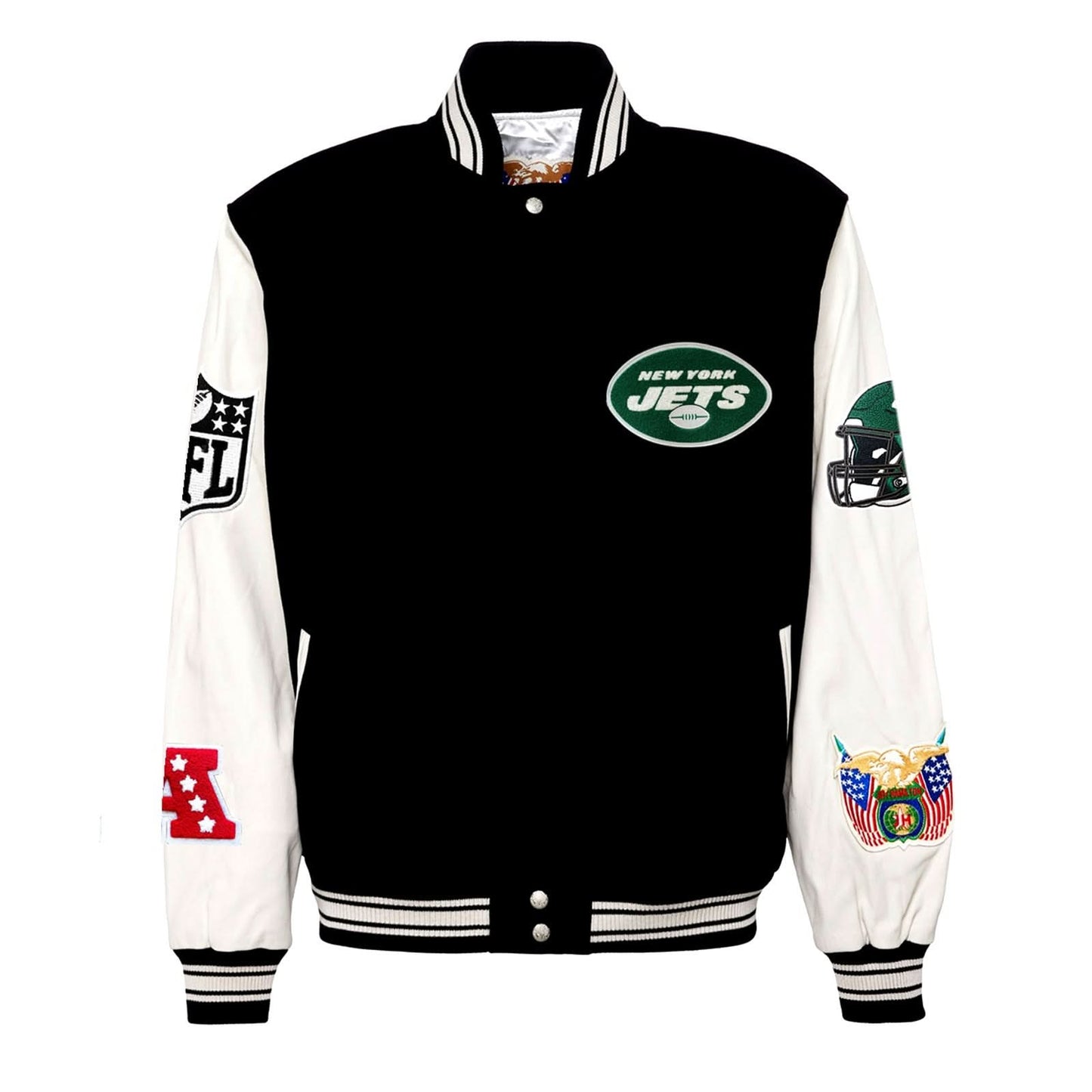NEW YORK JETS WOOL & LEATHER VARSITY JACKET Black/White