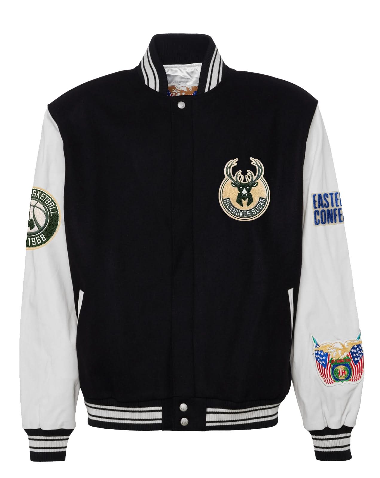 MILWAUKEE BUCKS WOOL & LEATHER VARSITY JACKET Black / White