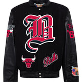 Chicago Bulls Wool & Leather Old English Varsity Jacket Black