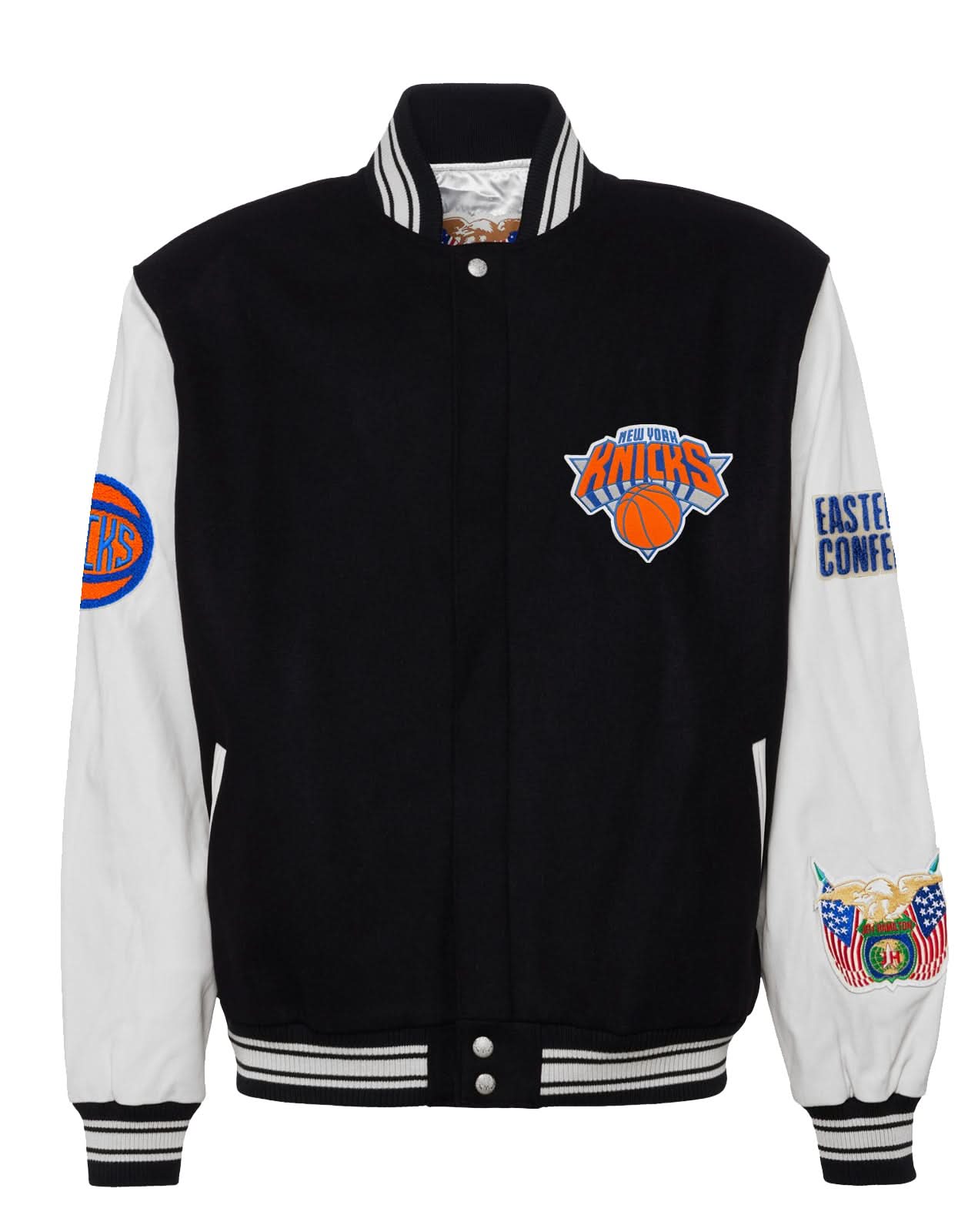 NEW YORK KNICKS WOOL & LEATHER VARSITY JACKET Black / White