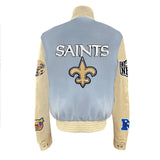 New Orleans Saints Wool & Leather Old English Varsity Jacket Baby Blue