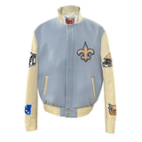 New Orleans Saints Wool & Leather Old English Varsity Jacket Baby Blue