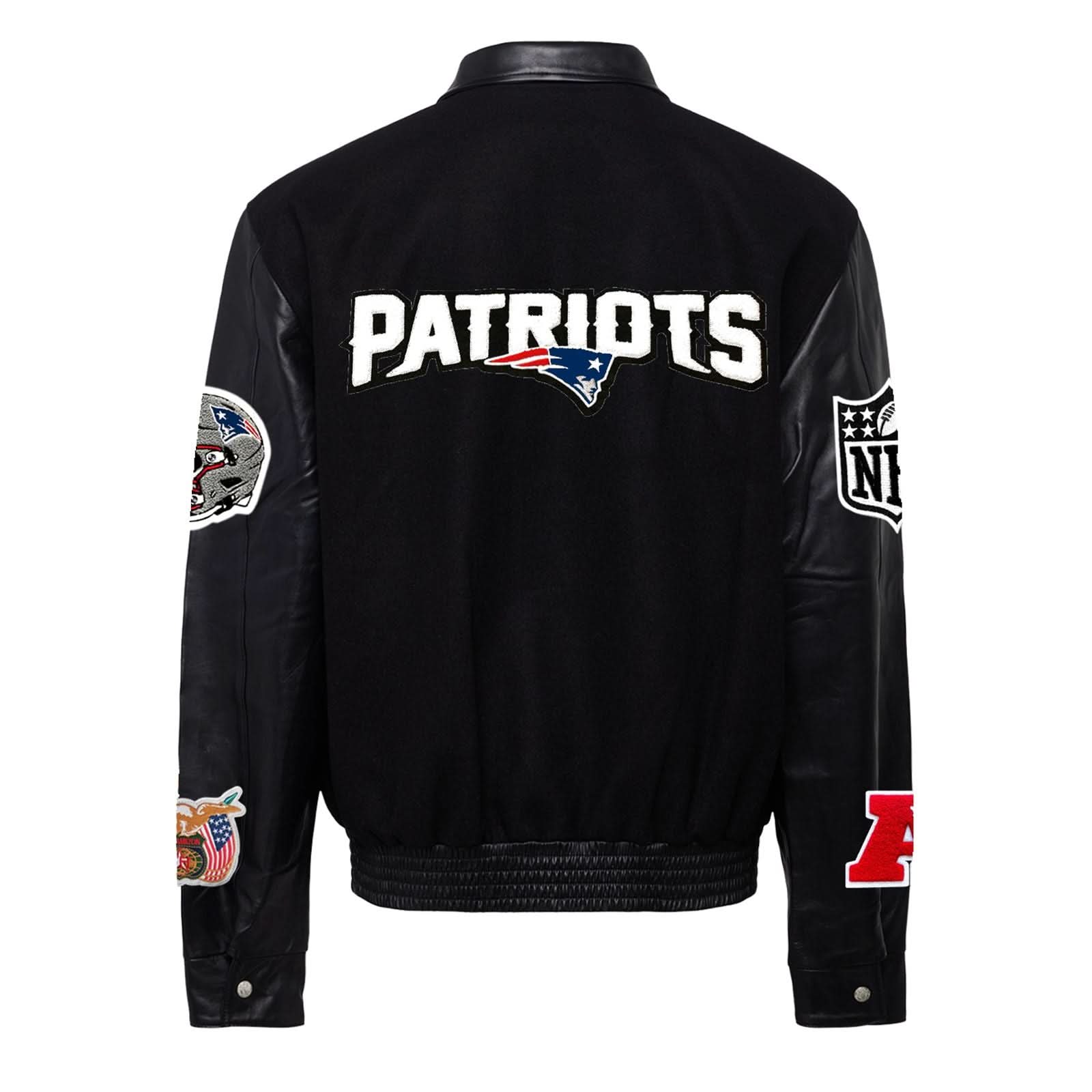 New England Patriots Wool Leather Varsity Jacket Black/Black