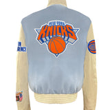 New York Knicks Wool & Leather Varsity Jacket Baby Blue