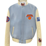 New York Knicks Wool & Leather Varsity Jacket Baby Blue