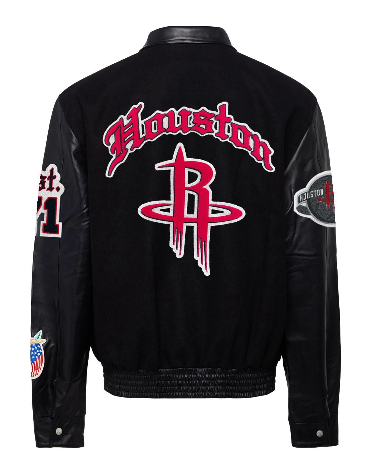 HOUSTON ROCKETS WOOL LEATHER OLD ENGLISH VARSITY JACKET Black Blac Jeff Hamilton Shop