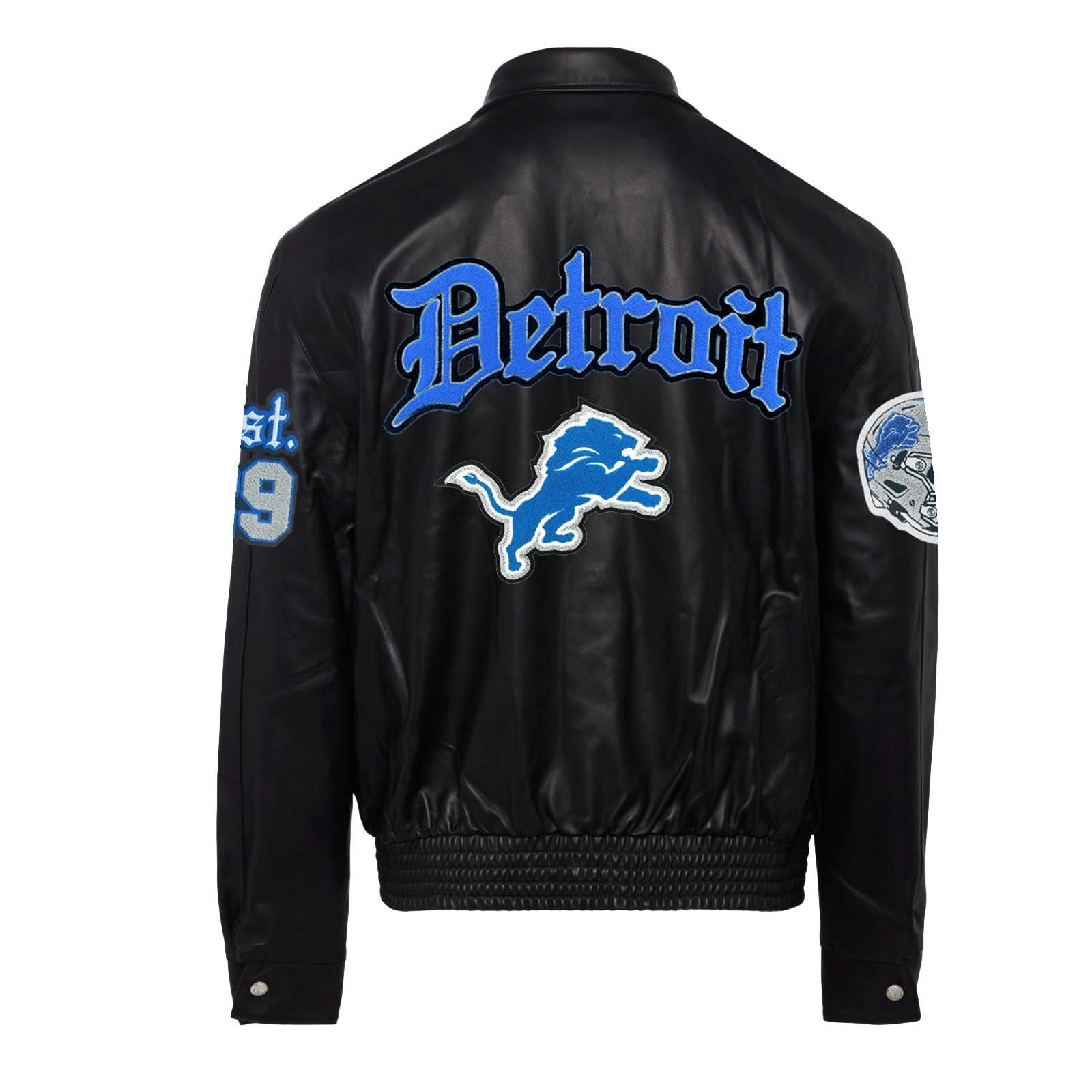 Detroit Lions Full Leather Old English Jacket Black