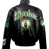 Boston Celtics Full Leather Puffer Old English Jacket Black