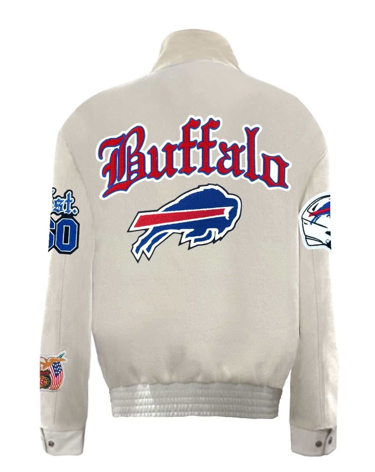 BUFFALO BILLS WOOL & LEATHER VARSITY JACKET WHITE