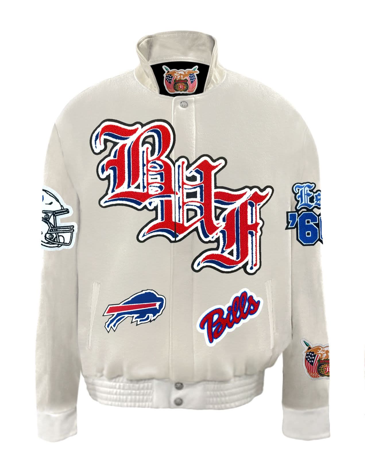 BUFFALO BILLS WOOL & LEATHER VARSITY JACKET WHITE