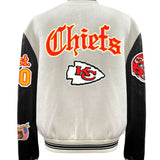 Kansas City Chiefs Wool & Leather Old English Varsity Jacket Off White/Black