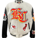 Kansas City Chiefs Wool & Leather Old English Varsity Jacket Off White/Black