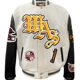 Washington Commanders Wool & Leather Old English Varsity Jacket Off White/Black
