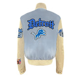 Detroit Lions Wool & Leather Varsity Old English Jacket Baby Blue