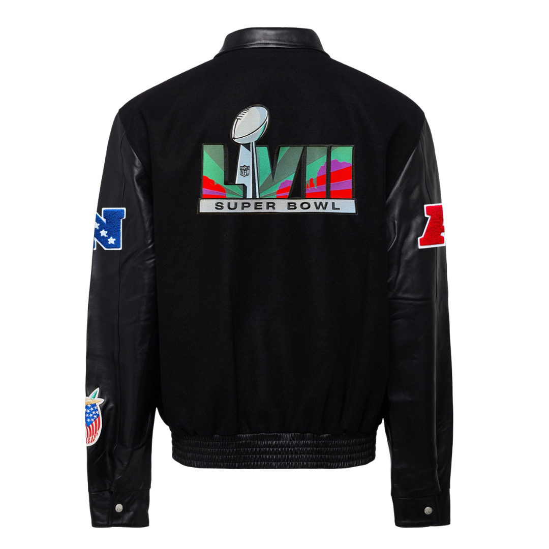 SUPER BOWL LVII WOOL & LEATHER VARSITY JACKET Black/Black