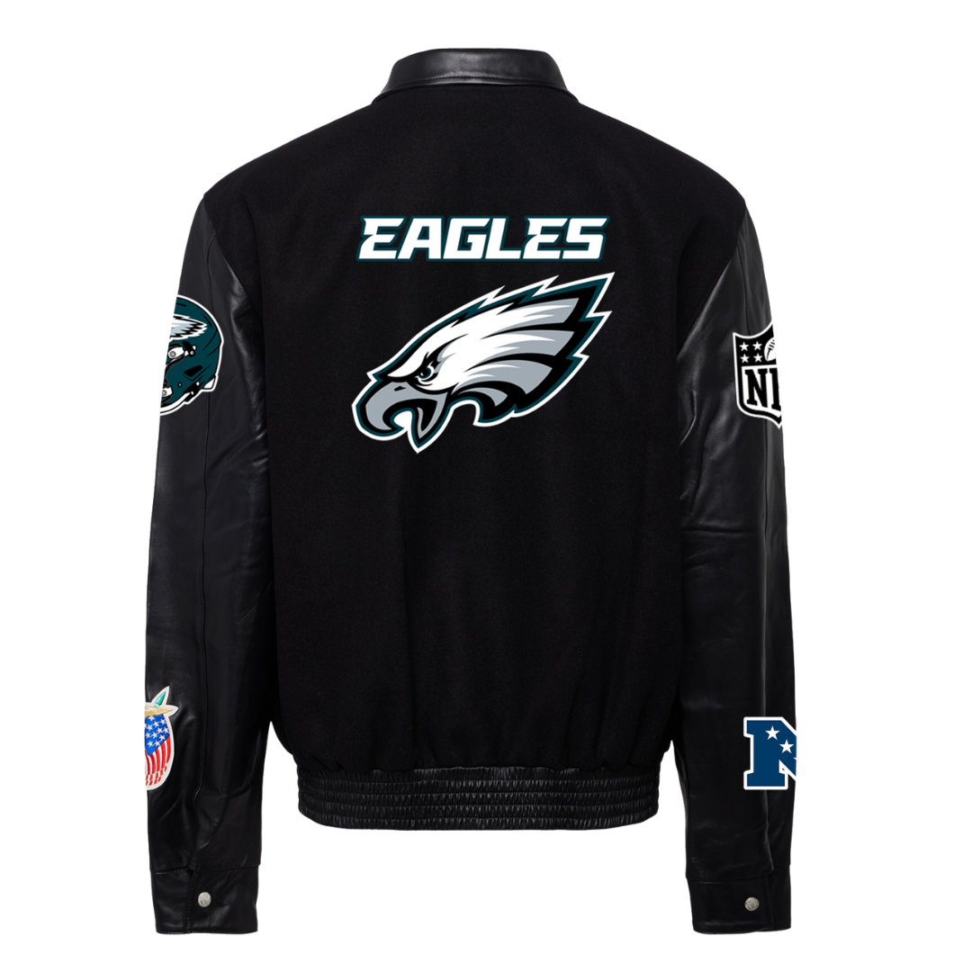 PHILADELPHIA EAGLES WOOL LEATHER VARSITY JACKET Black Black Jeff Hamilton Shop