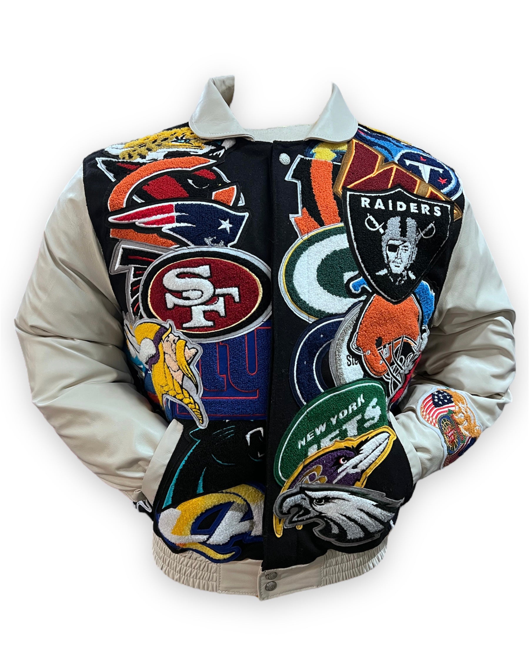 NFL MEGAPATCH WOOL & LEATHER JACKET Black – Jeff Hamilton Shop