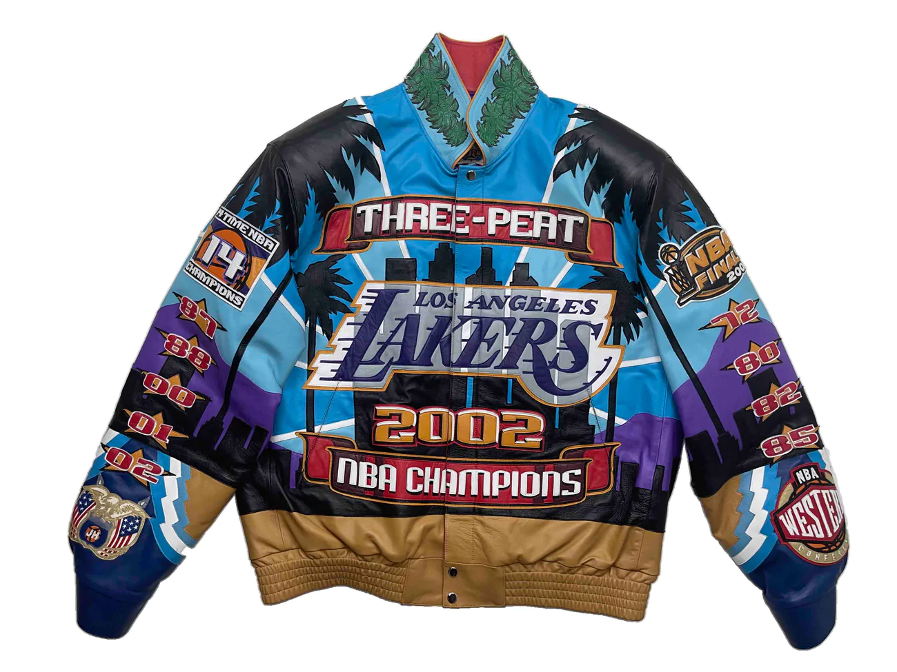 Vintage Jeff Hamilton Los Angeles Lakers Leather Jacket NBA Finals 2001  Size 2XL
