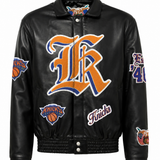 New York Knicks Old English Full Leather Jacket Black