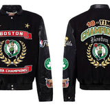 Preorder: 2024 NBA Champion Boston Celtics Banner Wool & Leather Jacket