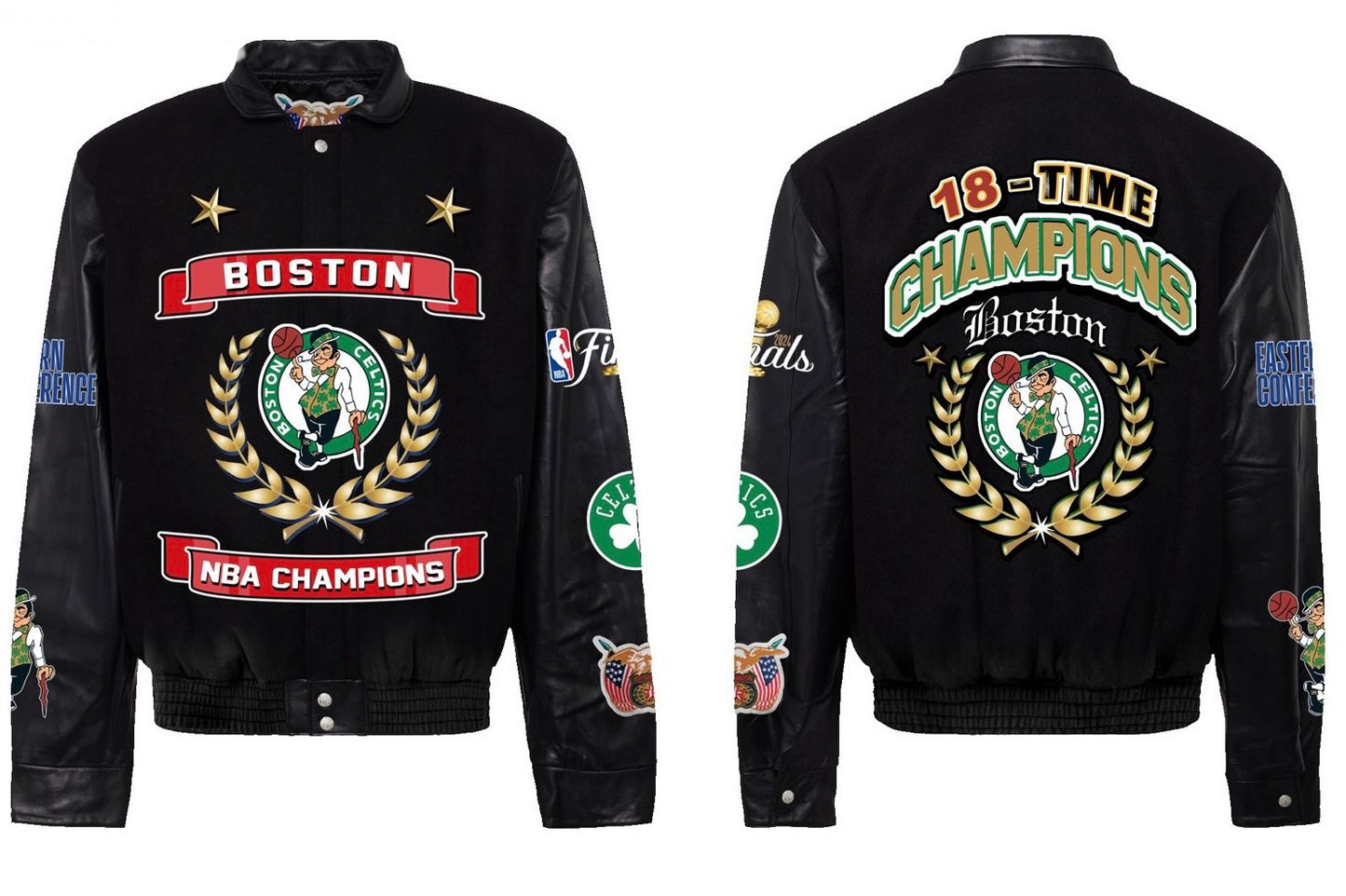 PREORDER: 2024 NBA CHAMPION BOSTON CELTICS BANNER WOOL & LEATHER JACKET