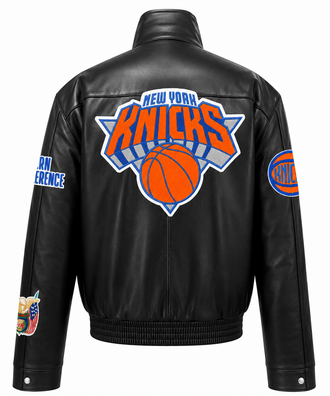 New York Knicks Full Leather Puffer Jacket Black