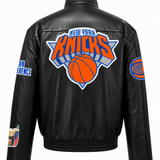 New York Knicks Full Leather Puffer Jacket Black