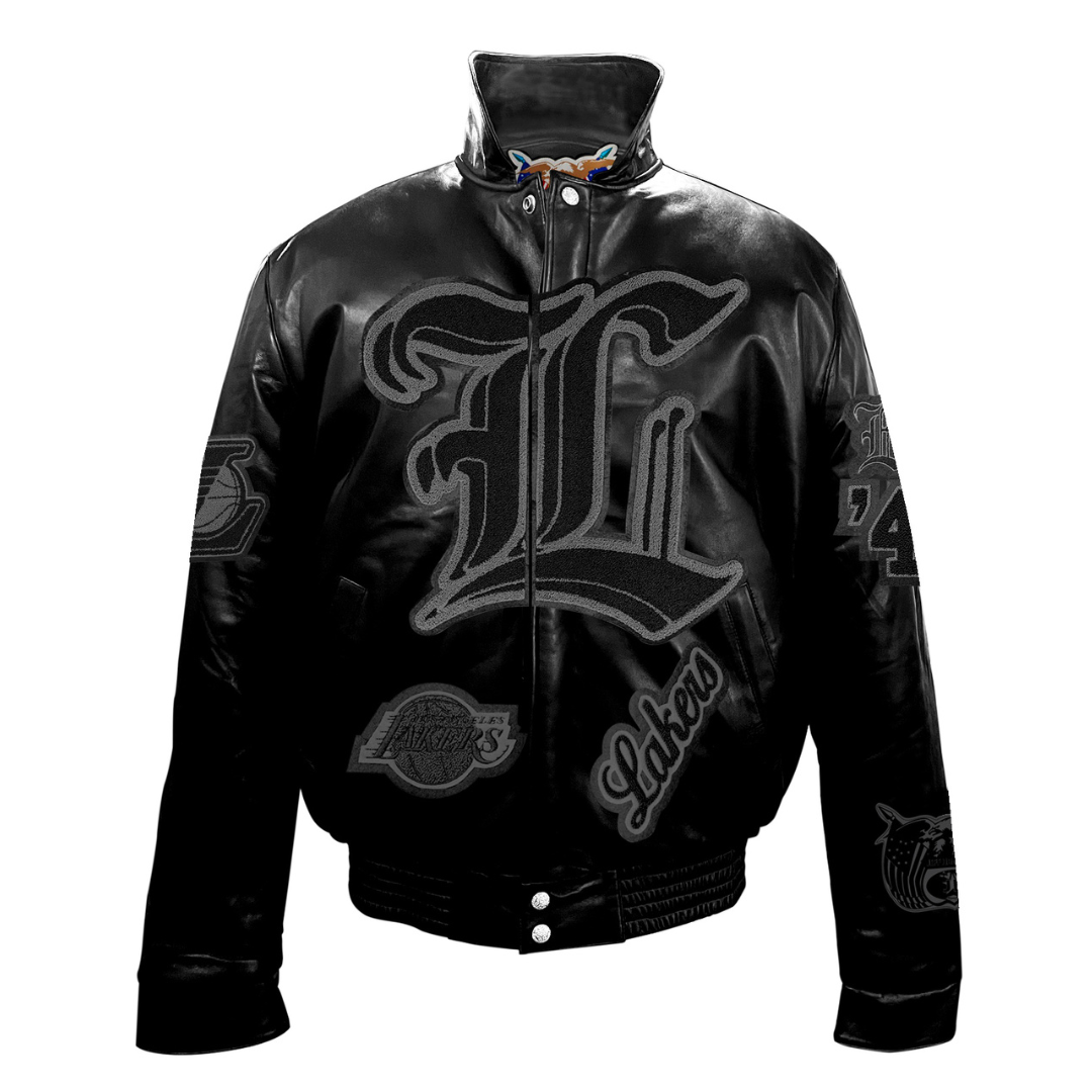 LOS ANGELES LAKERS PLAYOFFS PUFFER LEATHER JACKET BLACK