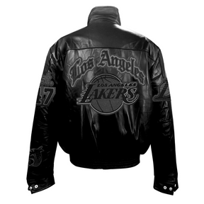 LOS ANGELES LAKERS PLAYOFFS PUFFER LEATHER JACKET BLACK