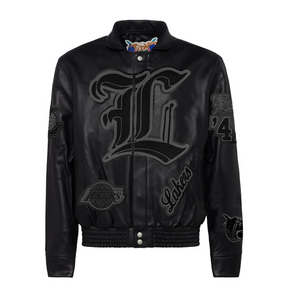 LOS ANGELES LAKERS PLAYOFFS LEATHER JACKET BLACK