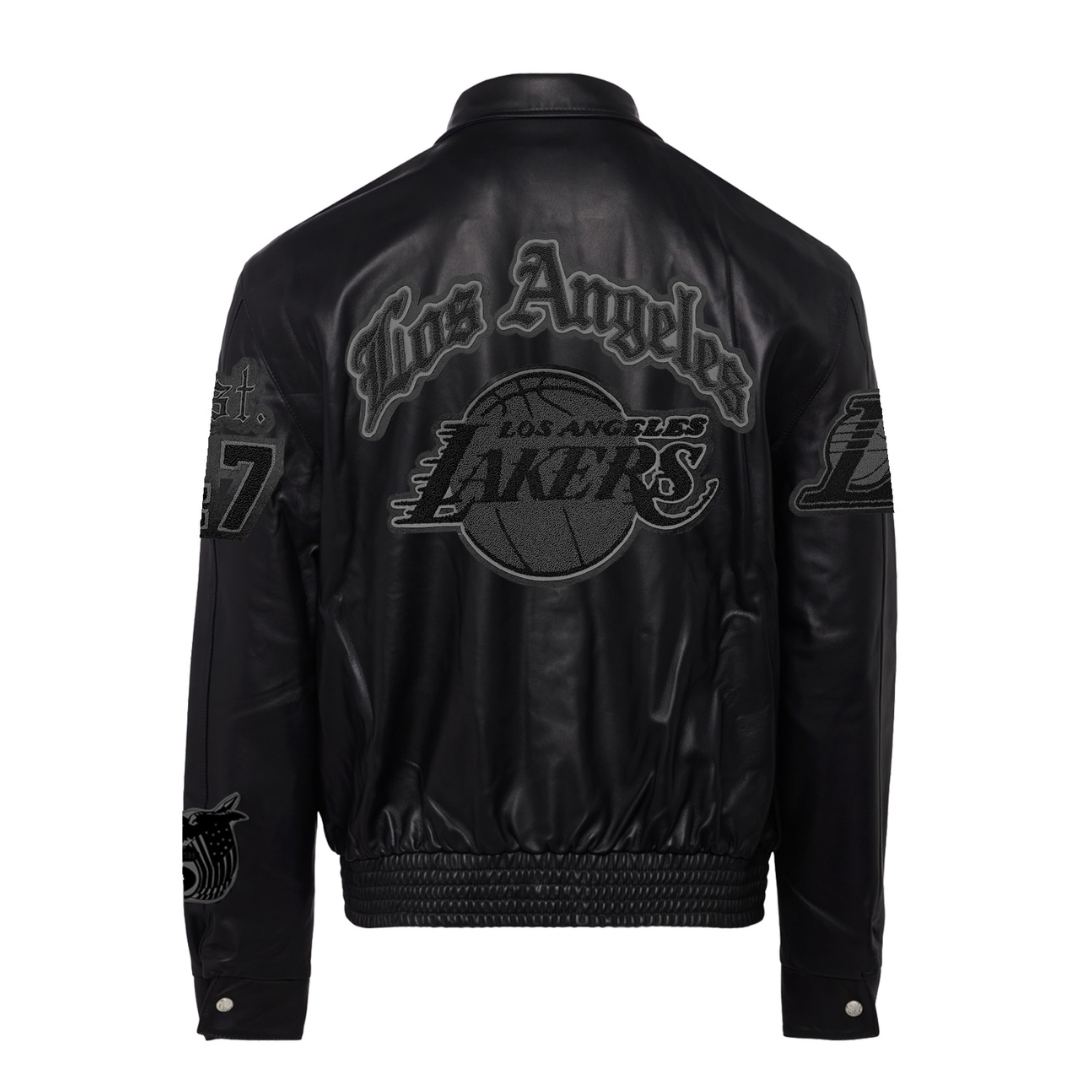 LOS ANGELES LAKERS PLAYOFFS LEATHER JACKET BLACK