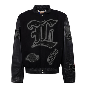 LOS ANGELES LAKERS WOOL & LEATHER PLAYOFFS LEATHER JACKET BLACK/BLACK
