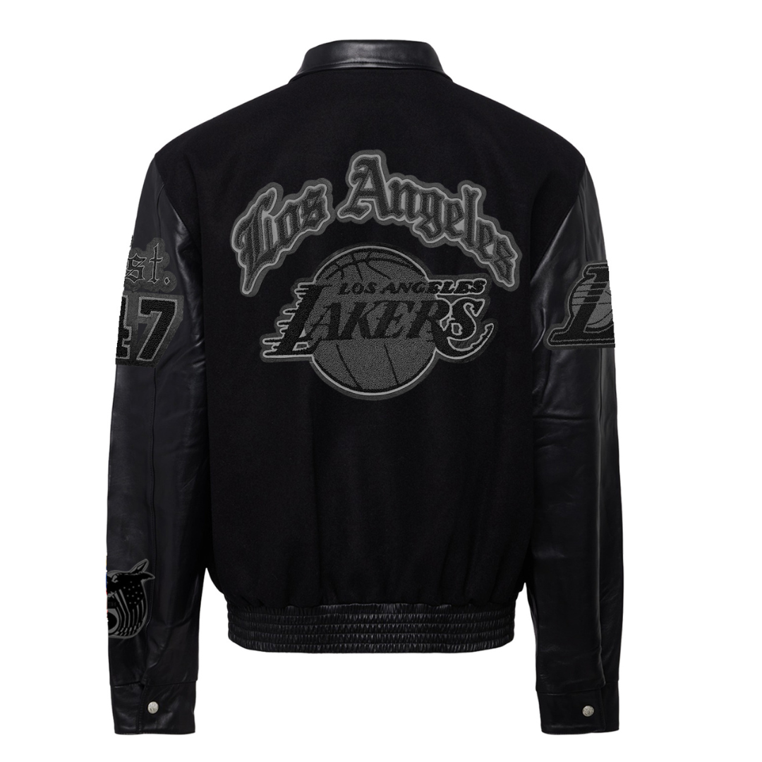 LOS ANGELES LAKERS WOOL & LEATHER JACKET Black on black