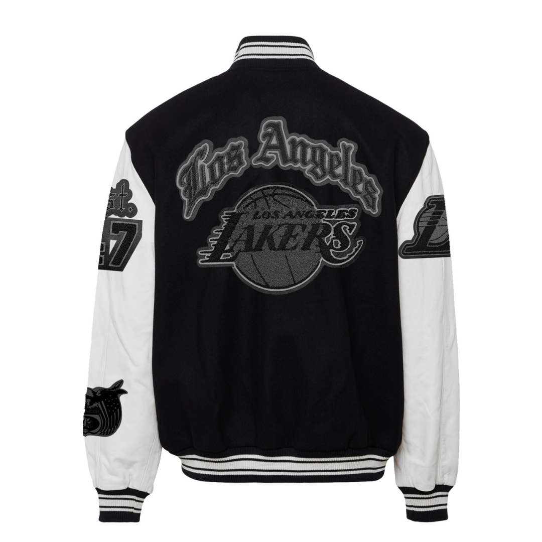 LOS ANGELES LAKERS WOOL & LEATHER PLAYOFFS LEATHER JACKET BLACK/WHITE
