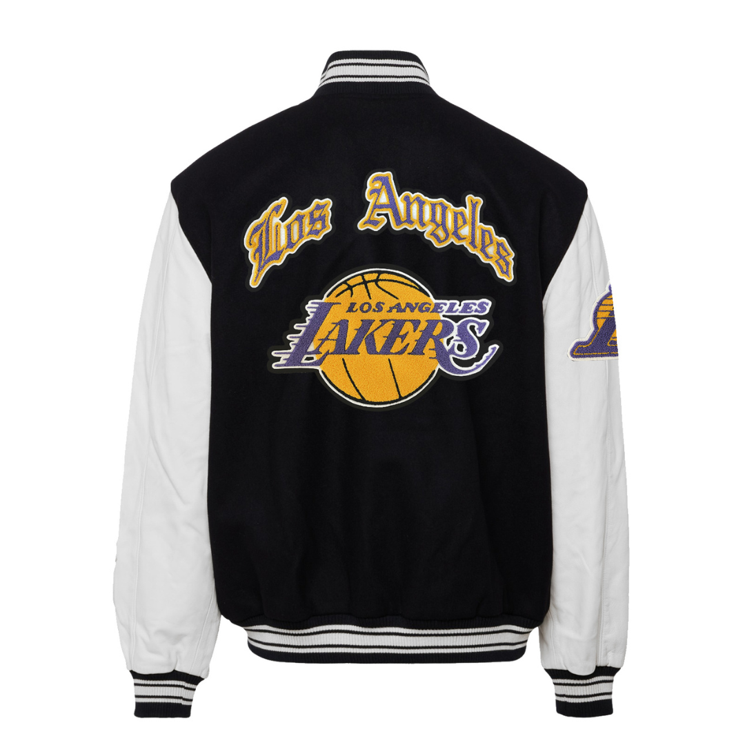Black White LA Lakers NBA Team Leather Jacket