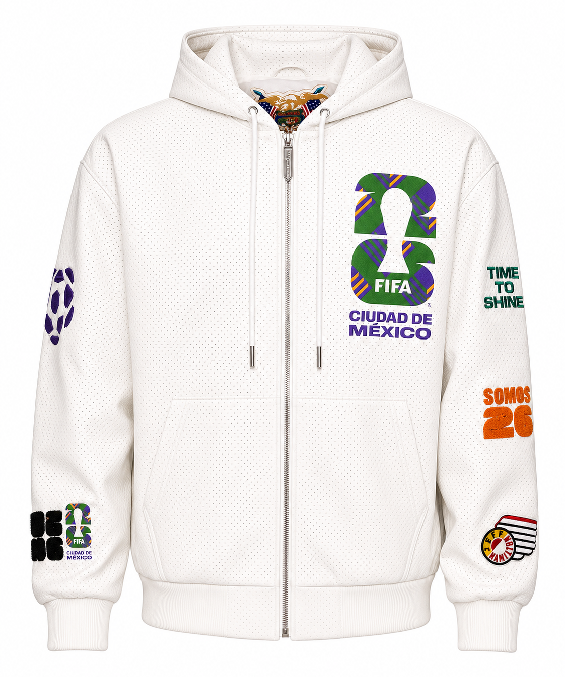 FIFA World Cup 2026 Mexico City Vegan Leather Zip-Up Hooded Jacket