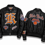 New York Knicks Old English Full Leather Jacket Black