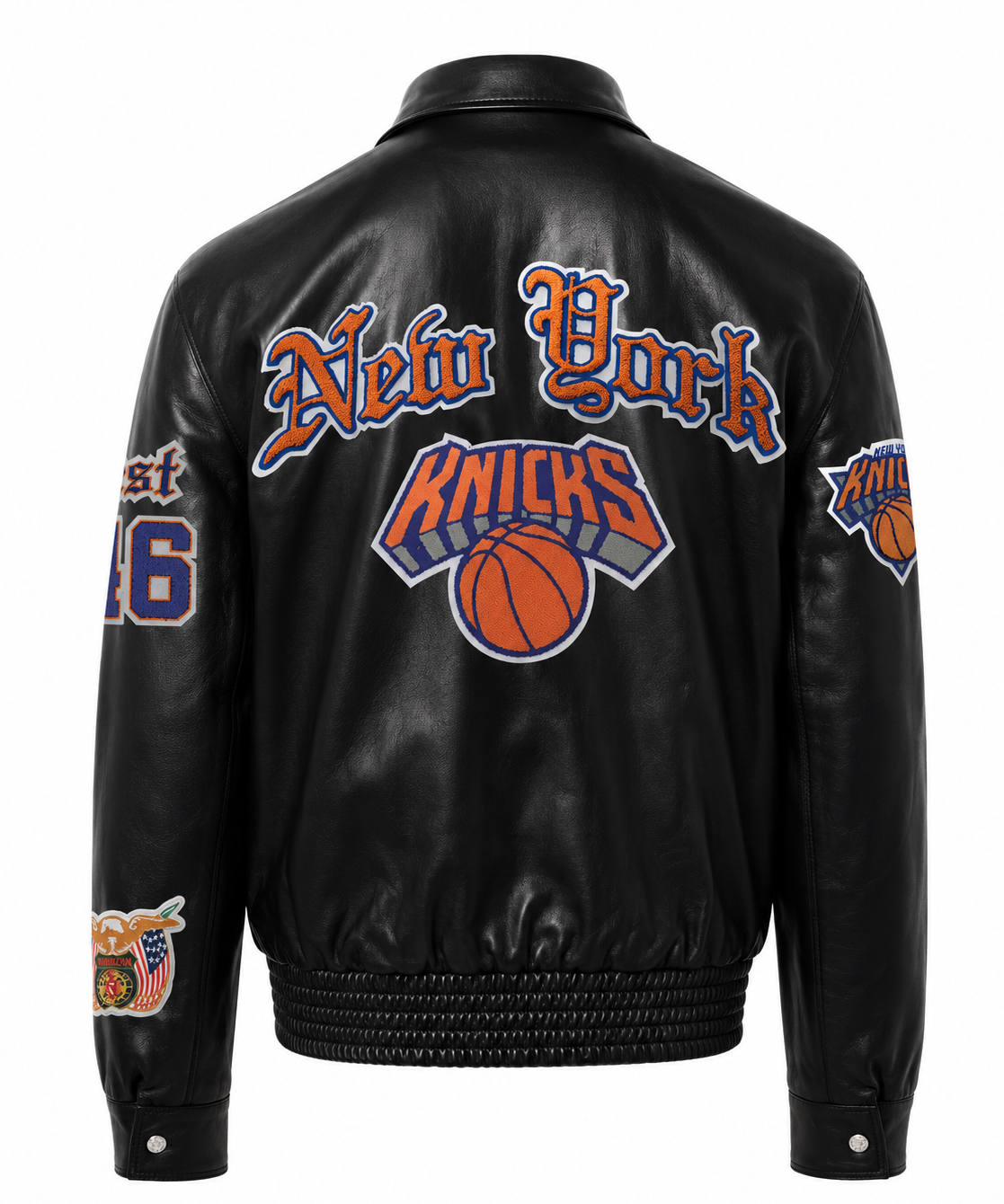 New York Knicks Old English Full Leather Jacket Black