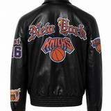 New York Knicks Old English Full Leather Jacket Black