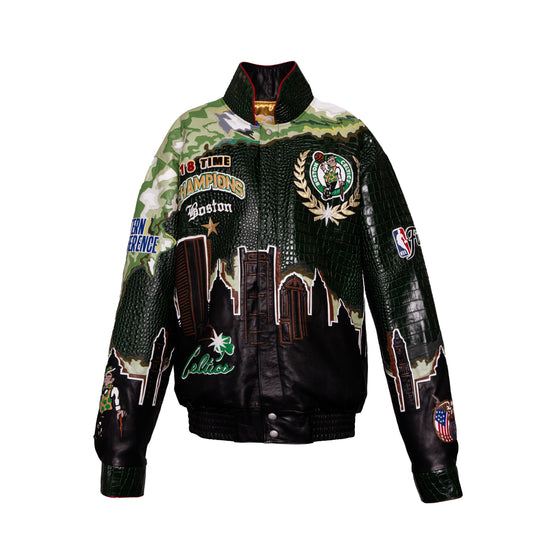 EXCLUSIVE 2024 NBA CHAMPION BOSTON CELTICS SKYLINE FULL LEATHER CHAMPIONSHIP JACKET