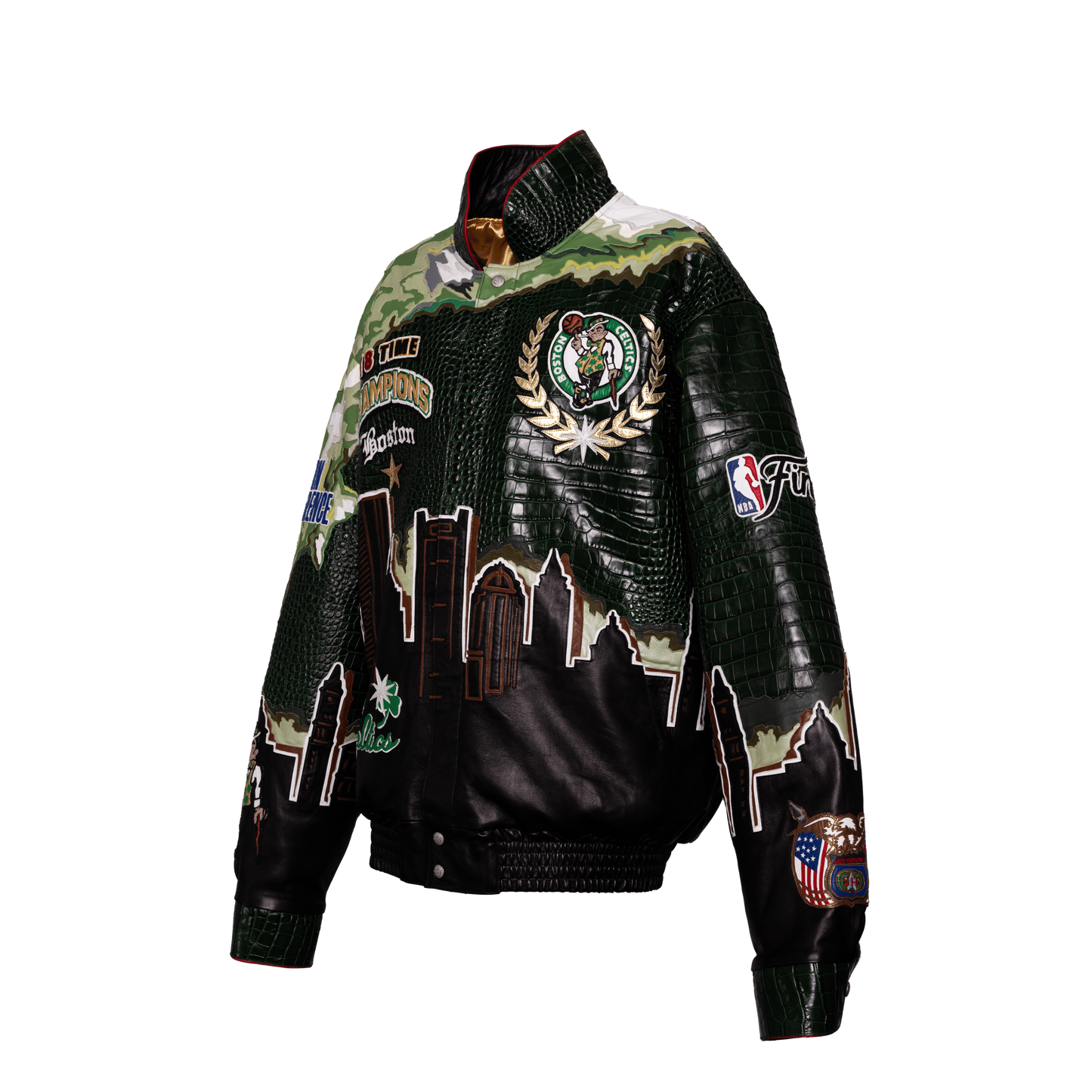 EXCLUSIVE 2024 NBA CHAMPION BOSTON CELTICS SKYLINE FULL LEATHER CHAMPIONSHIP JACKET