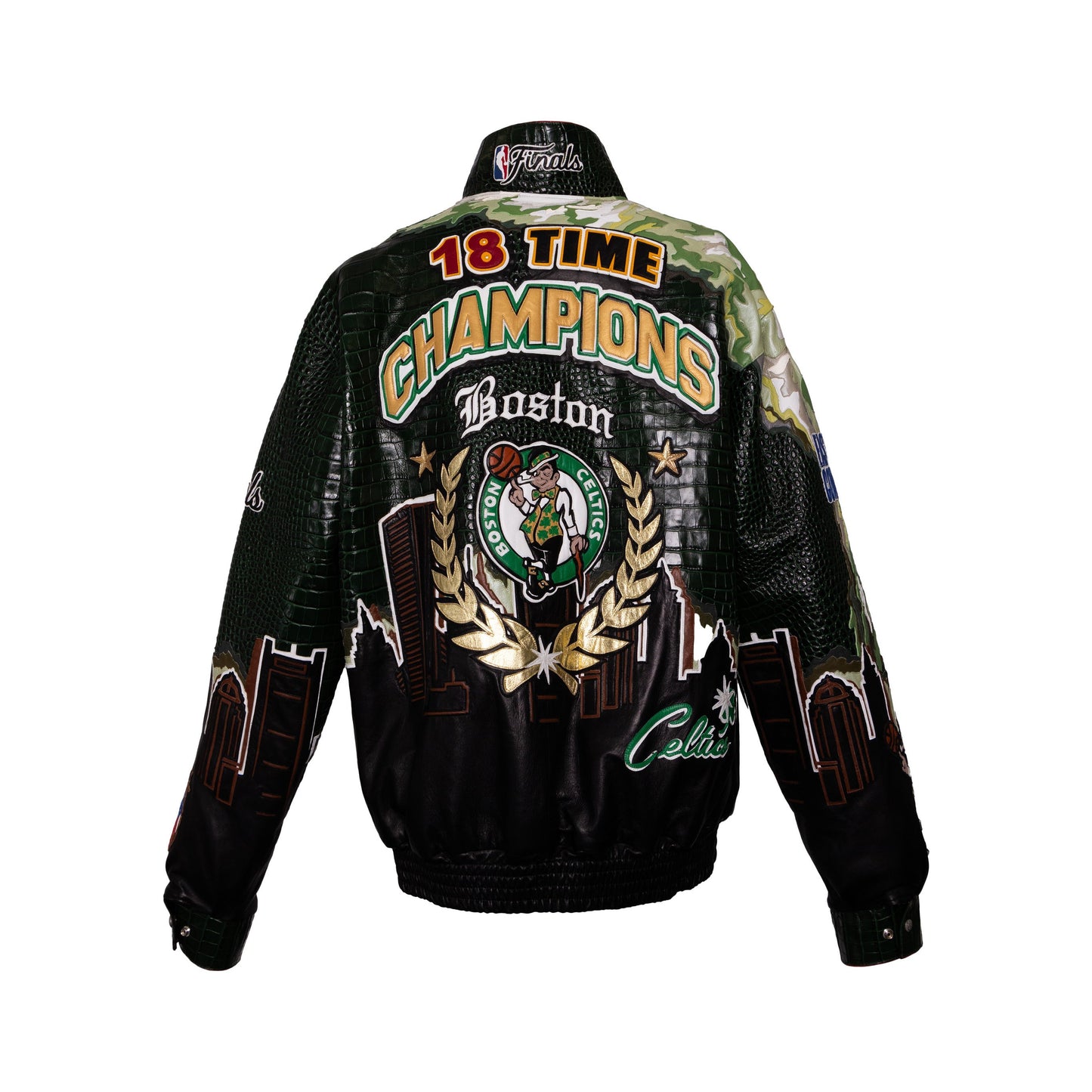 EXCLUSIVE 2024 NBA CHAMPION BOSTON CELTICS SKYLINE FULL LEATHER CHAMPIONSHIP JACKET