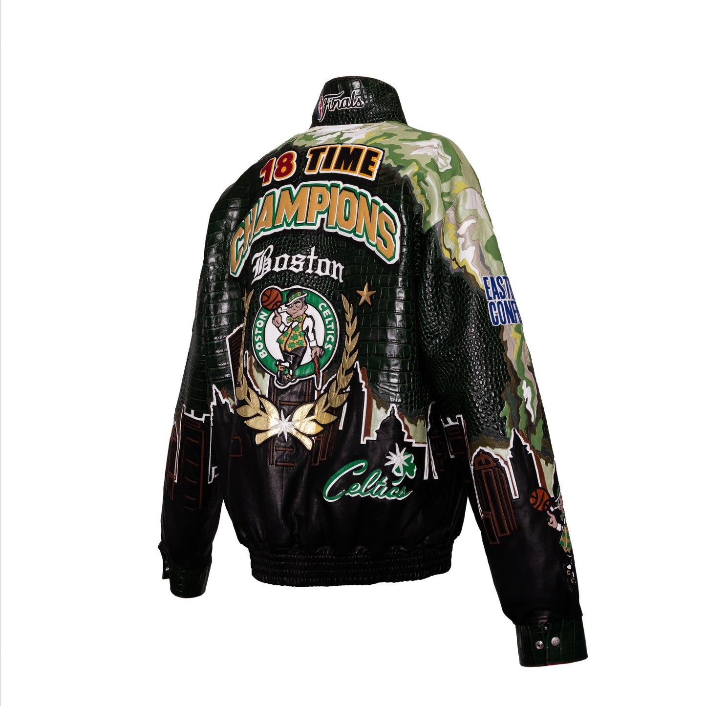 EXCLUSIVE 2024 NBA CHAMPION BOSTON CELTICS SKYLINE FULL LEATHER CHAMPIONSHIP JACKET